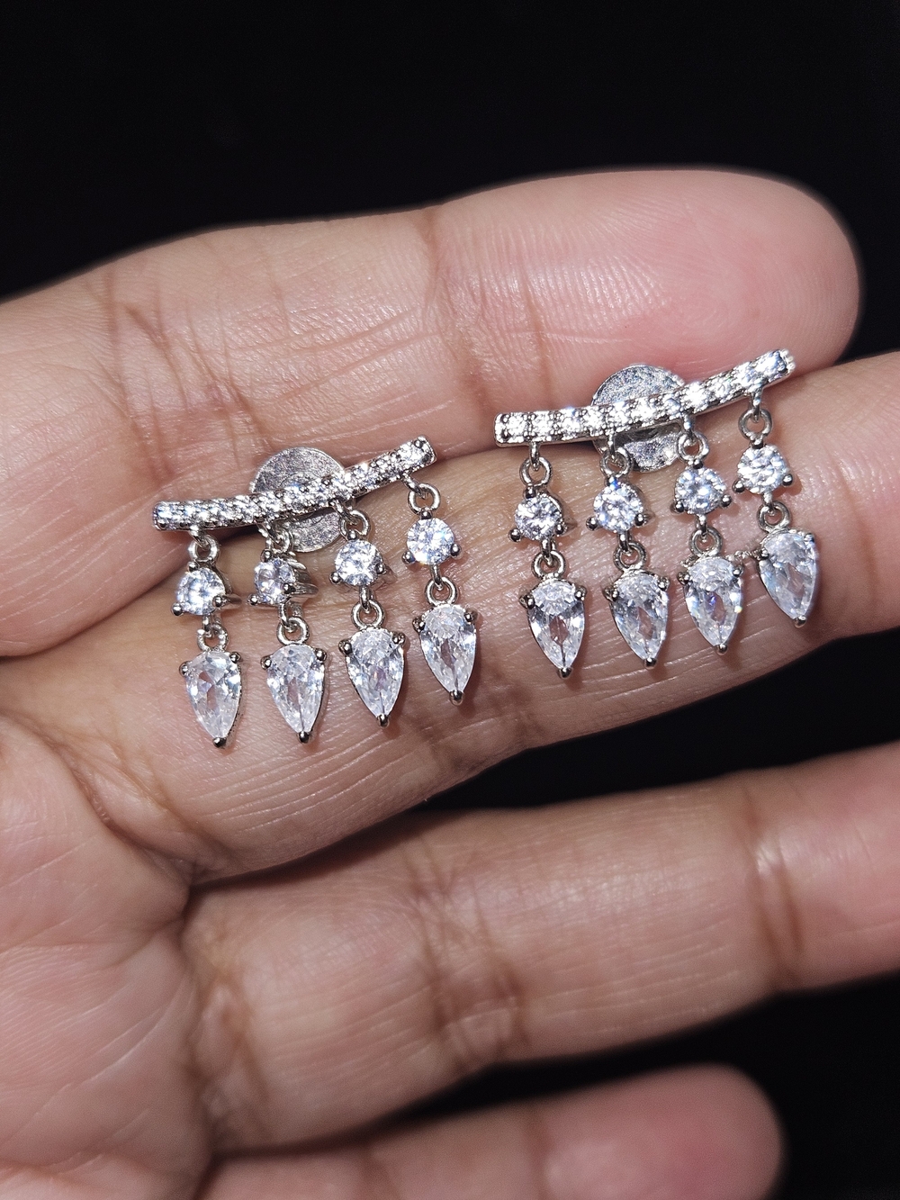 Stainless Steel White Crystal Dangle Earrings